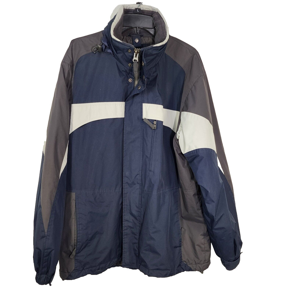 Canyon River Blues Jacket Coat Mens Medium 38-40 Full Zip Hood Blue Gray Pockets